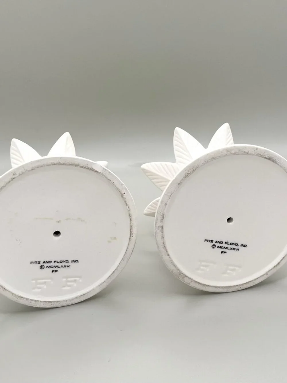 VTG Fitz & Floyd 1976 White Ceramic Lotus Flower Candle Holders Hollywood Lily